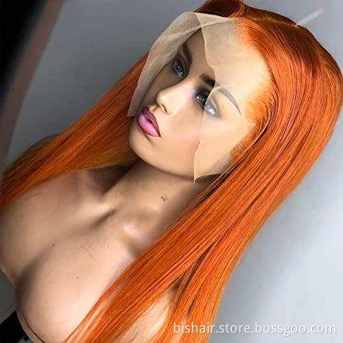 Orange ginger silky straight hair transparent front lace wig real human hair 13X1 Brazilian lace front wig 150 density discount